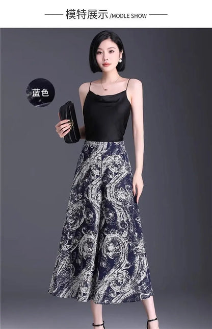 New Summer Print Palazzo Pants for Women Lightweight High Waisted Loose Skirt Pants