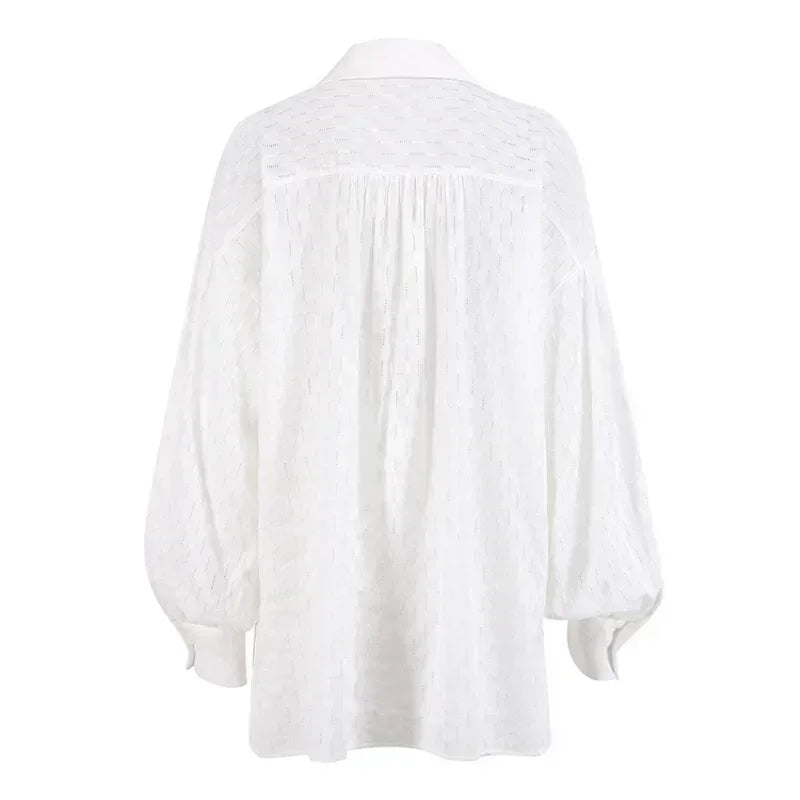 Casual Loose Women Short Two Piece Set Suit Fashion Blouse Long Sleeve Shirt Lady Simple Style Shorts Streetwear Blouse Tops