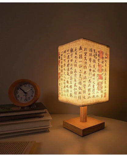 LED  Decoration Table Lamps Simple Chinese Style Dimmable Plug Night Light Fabric Lampshade Square Bedroom Bedside Desk Lights