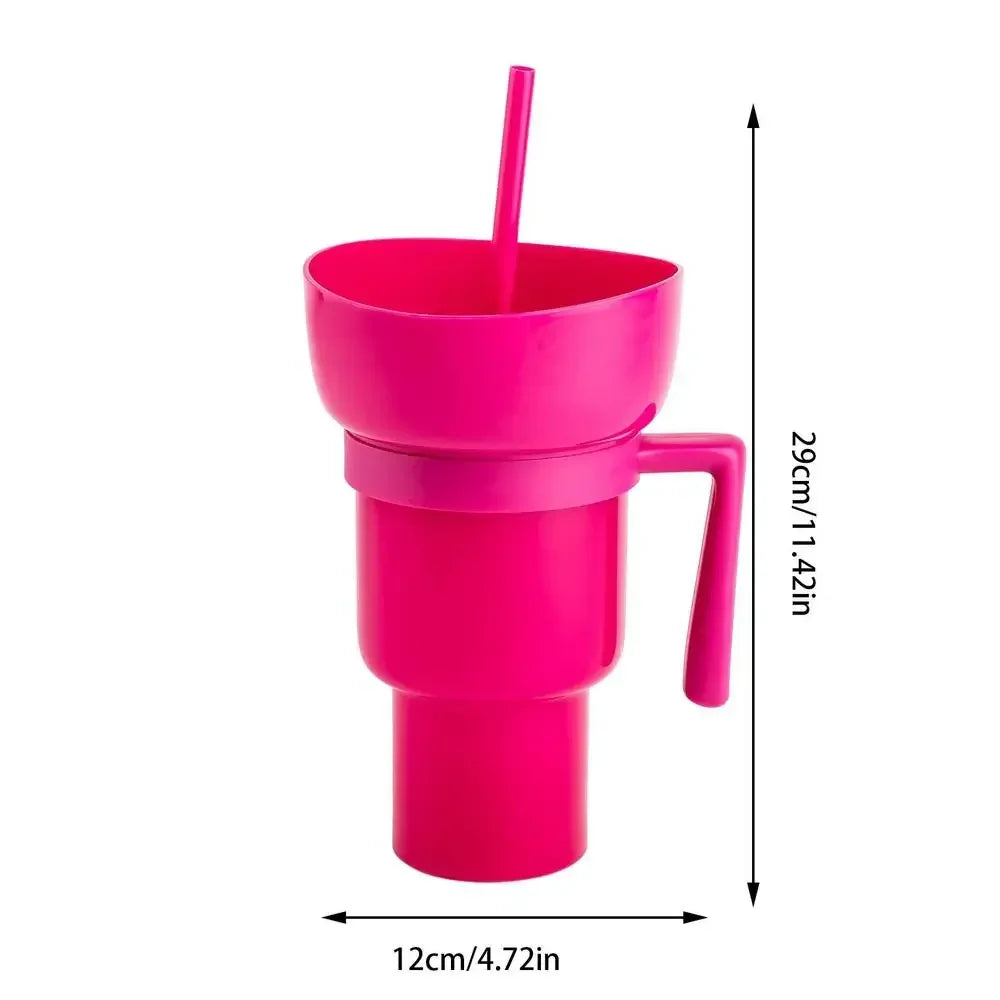 Portable Snackies Cup 2 in 1 Splash Proof Leakproof Top Snack Bowl on Drink Cups  Popcorn Stadium Tumbler with Straw Cinema Trip