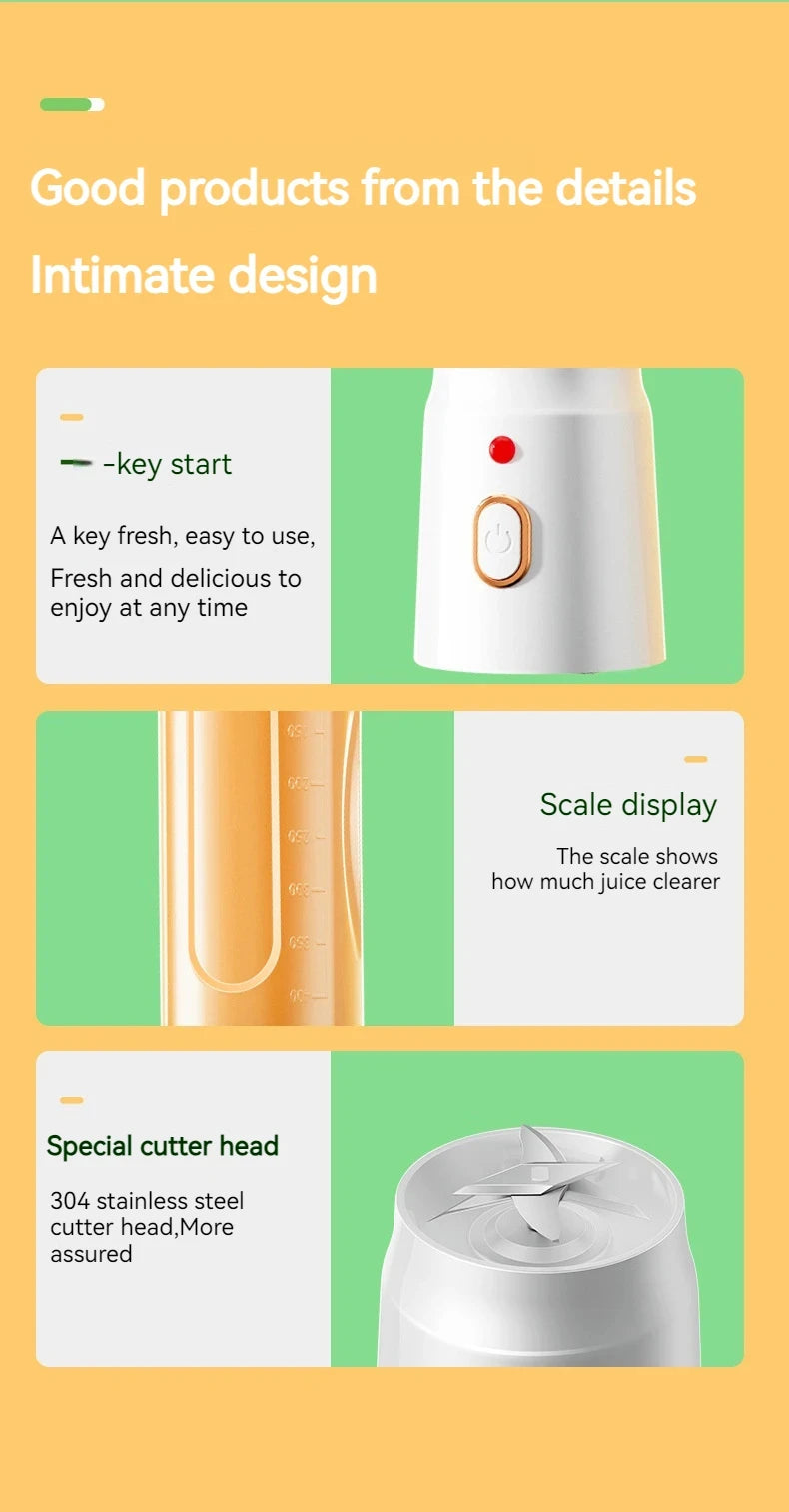 Portable Wireless Blender Electric Fruit Juicer Machine For Orange Ice Crushing 10 Blades Auxiliary Food Machine 1500mA Mixer