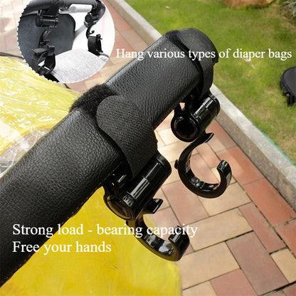 4pcs 360° Rotating Hooks for Stroller, Baby Carriage, Crib - Multi-Purpose Hanging Hooks