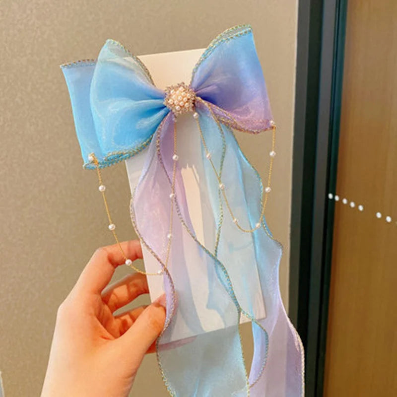 Fashion Hair Accessories New Girls Cute Colorful Chiffon Bow Ribbon Hairpins Children Sweet Hair Clips Hair Accessories