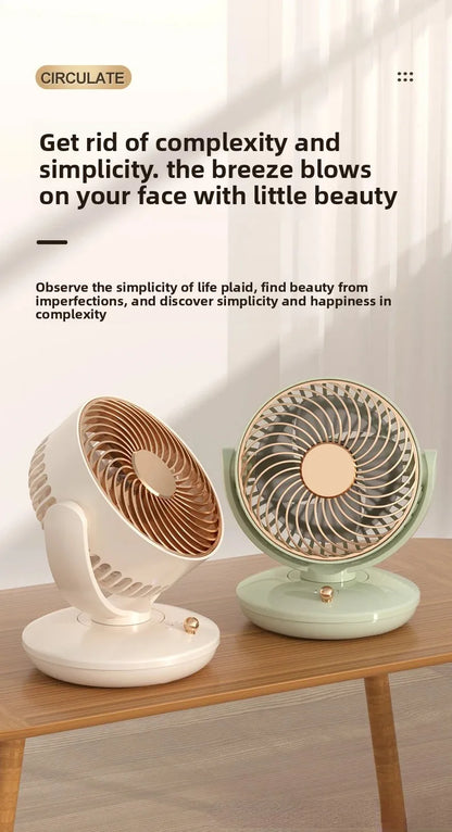 Desktop Rechargeable Fan Small Portable Air Conditioning Appliances Auto Rotation Ventilador 3-speed Wind Silent for Home Office