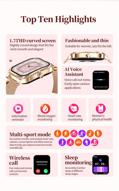 LIGE Fashion Ladies Smartwatch Women's Health Bluetooth Call Waterproof Watches Health Sports Best Friend's Smartwatch Adult
