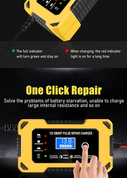 Car Battery Charger, 12V 6A Automatic Intelligent Storage Battery Maintainer Trickle Charger Suitable for Cars, Trucks, Suvs, Mo