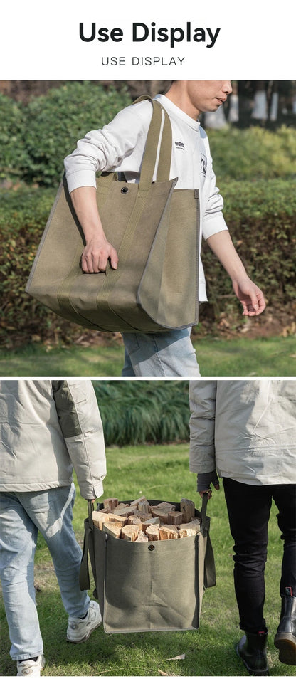 CAMPINGMOON Firewood Storage Bag.Camping Equipment Storage Bag with Double Handles, Shoulder Back, Outdoor Thick Canvas Bag
