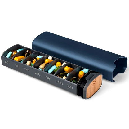 1Pcs 7 Day Weekly Pill Organizer,Premium Stylish Aluminum and Wood Large Capacity Pill Box for Supplements,Vitamins and Medicine