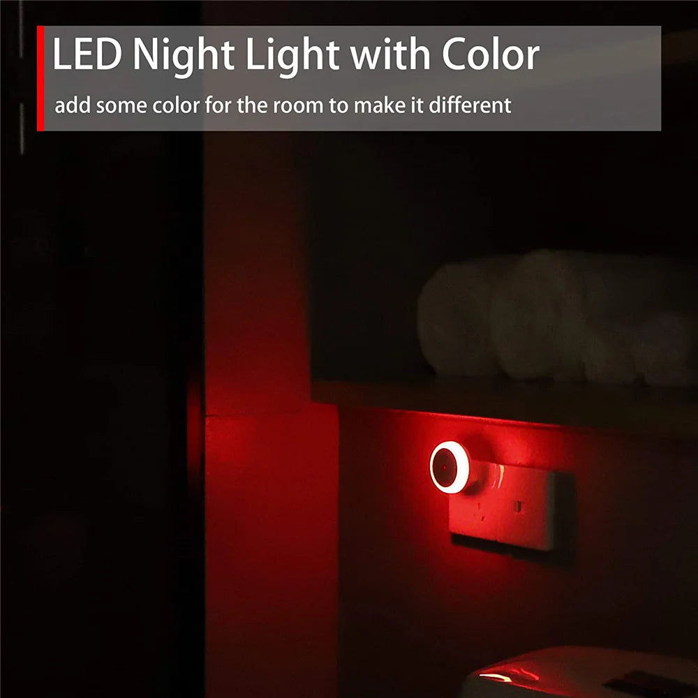 LED Night Light Smart Night Sensor Round Plug in Wall Night Lamp Bathroom Home Kitchen Hallway Staireway Bedroom Nightlight