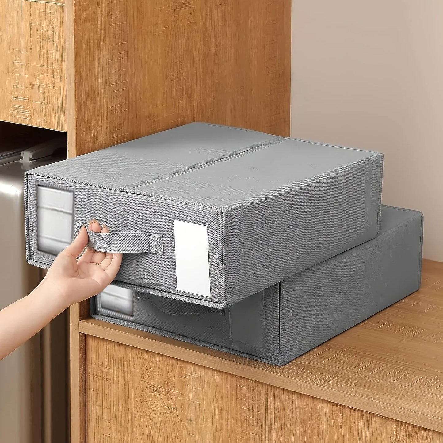 Bed Sheets Set Organizers Storage Linen Fabric Closet Organizers with Window Folding Bedding Storage Box for Pillow Organizer