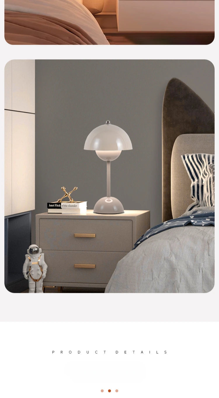 LED Mushroom Flower Bud Lamp – Touch Charging Nordic Decorative Lamp for Bedroom, Study & Bedside