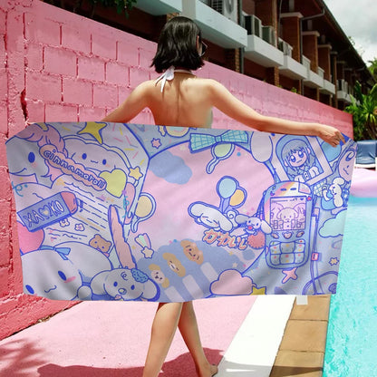 Cartoon C-Cinnamorolls Cartoon Beach Towel Cute Kawaii Room Decor Bath Girls Children Hand Towels For Bathroom Shower