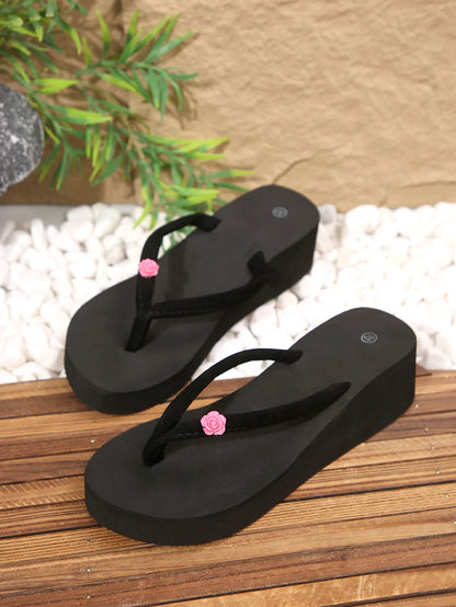 Flip-Flops for Women Summer Simple Fashion Outer Wear Non-Slip Wedge Heel Flip-Flops Mid-Heel