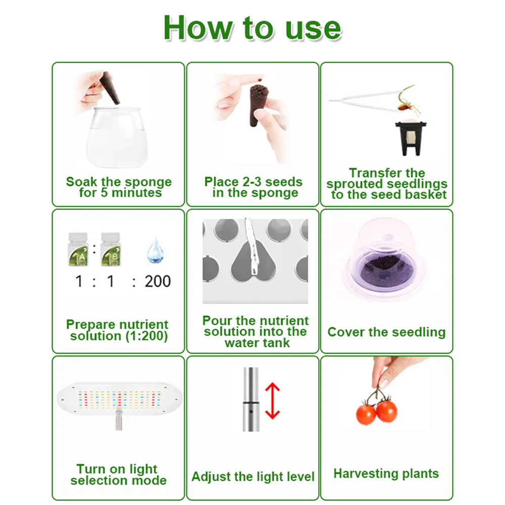 Hydroponics Growing System Indoor Garden Herb Garden Kit Indoor with LED Grow Light Quiet Smart Water Pump Automatic Timer Plant