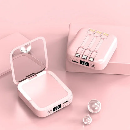 New Mini power bank 20000mAh with makeup mirror, fast charging, portable charger, power bank with cable, mobile phone power bank