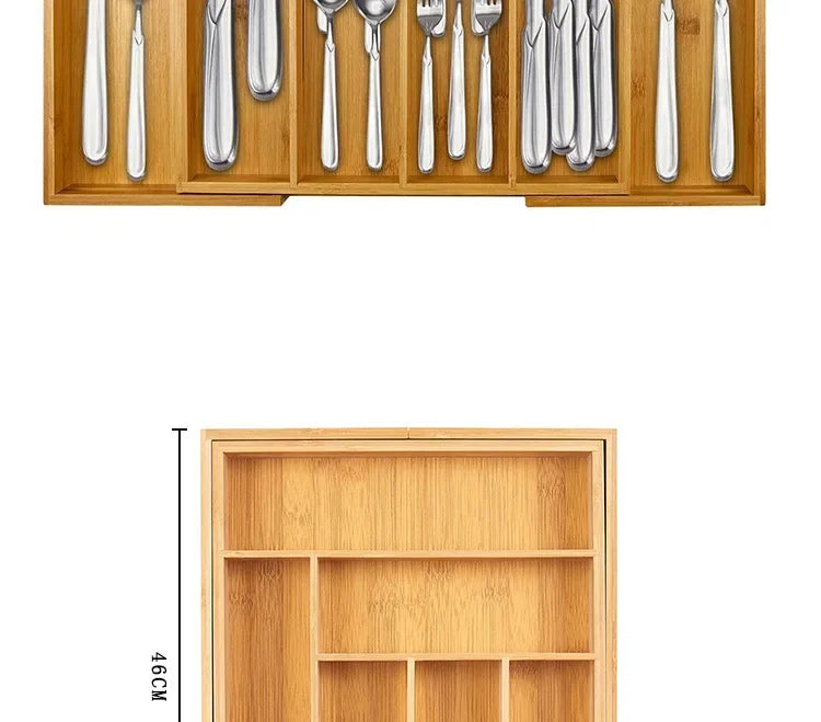 Bamboo Expandable Drawer Kitchen Organizer for Spoons Forks Knives cutleries Utensils Holder Adjustable Cutlery Tray Divider