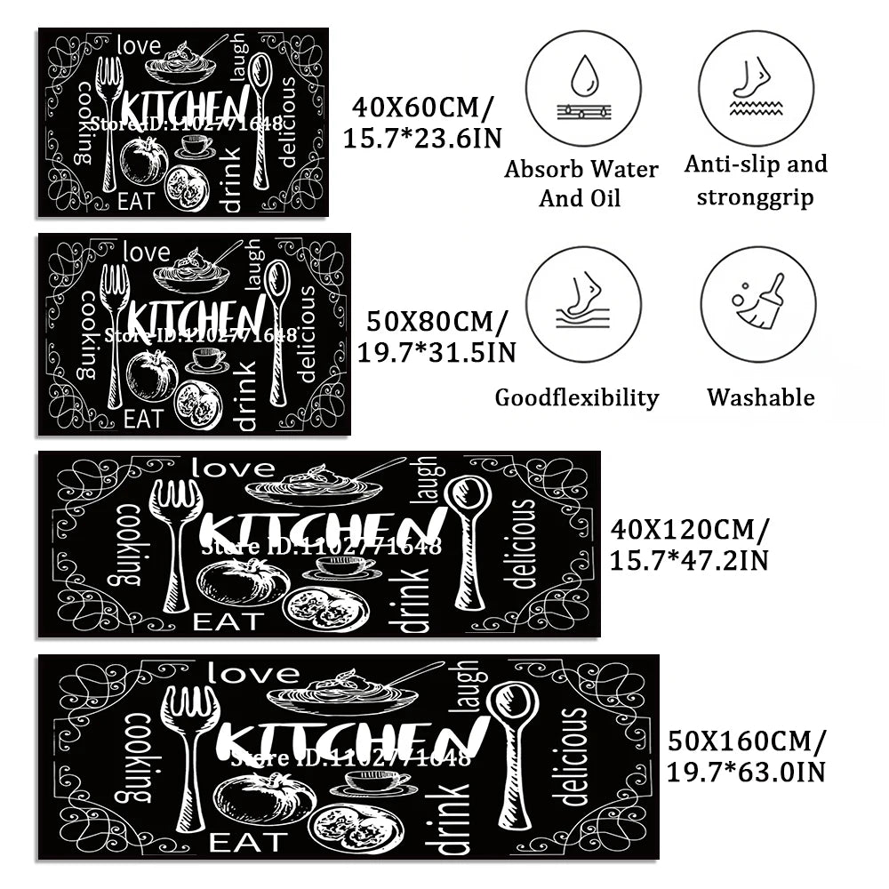 Kitchen Cutlery Knife and Fork Theme Washable Stain-resistant Foot Mat Carpet Kitchen Living Room Entrance Absorbent Door Mats