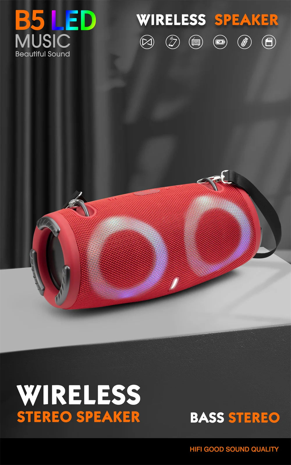 Portable Waterproof 100W High Power Bluetooth Speaker RGB Colorful Light Wireless Subwoofer 360 Stereo Surround TWS FM Boom Box
