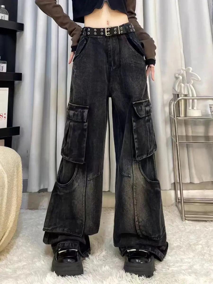 American High Street Cargo Pants Women 2024 New Summer Trendy Jeans Y2k Fashion Niche Design Women's Cargo Pants
