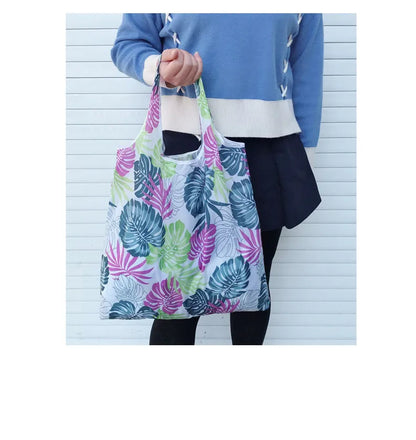 Large Reusable Shopping Bag Women's Foldable Floral Environmentally Friendly Portable Tote Bag Grocery Storage Bag