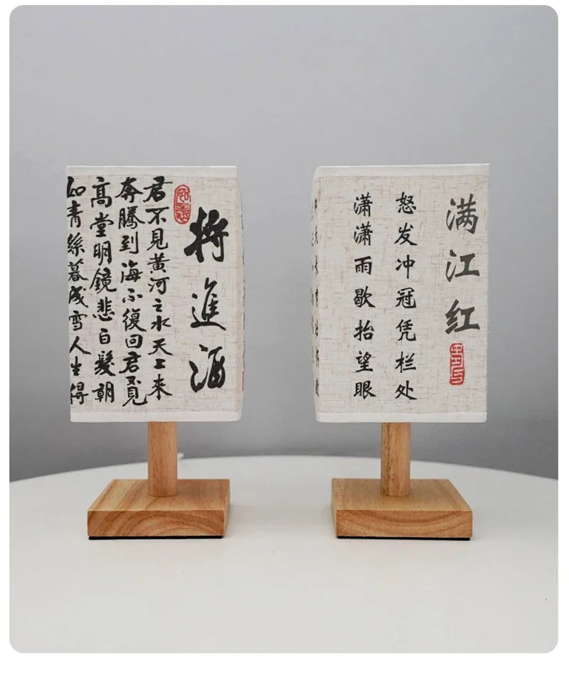 LED  Decoration Table Lamps Simple Chinese Style Dimmable Plug Night Light Fabric Lampshade Square Bedroom Bedside Desk Lights