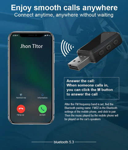 Car Bluetooth 5.3 FM02 Mini USB Transmitter Receiver with LED Display Handsfree Call Car Kit Auto Wireless Audio For Fm Radio