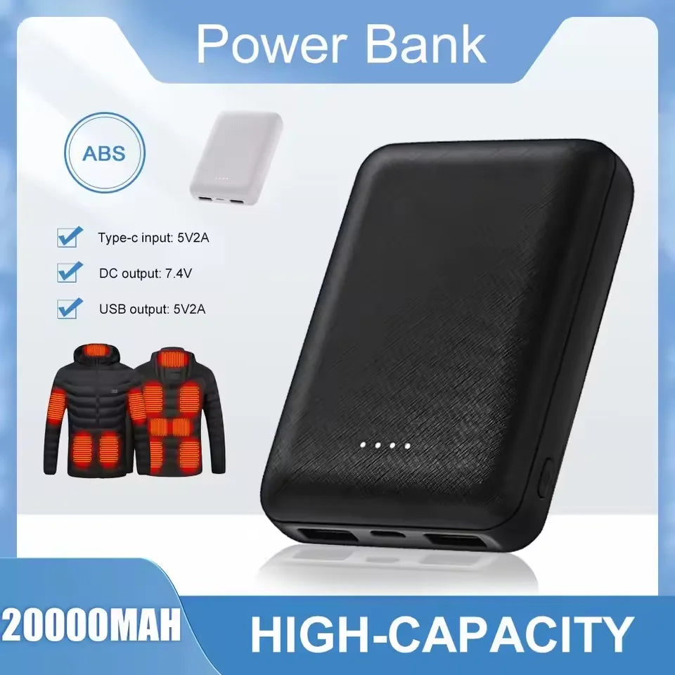 20000mAh Power Bank Portable USB Charger Fast Charging External Battery Pack Heating Vest Jacket Scarf Socks Glove Equipment New