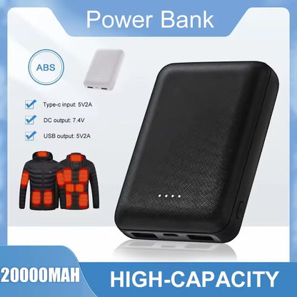 20000mAh Power Bank Portable USB Charger Fast Charging External Battery Pack Heating Vest Jacket Scarf Socks Glove Equipment New