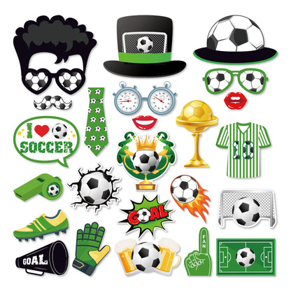 25X Soccer Game Football Sports Photo Shoot Props Supplies Party Funny DIY Glasses Lips Photo Booth Prop Birthday Backdrop Decor