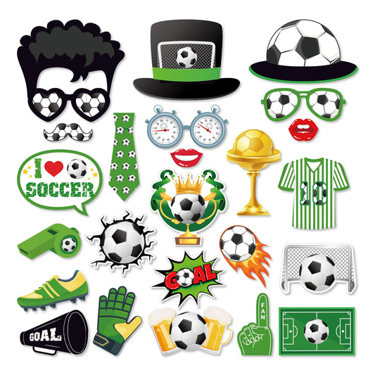 25X Soccer Game Football Sports Photo Shoot Props Supplies Party Funny DIY Glasses Lips Photo Booth Prop Birthday Backdrop Decor