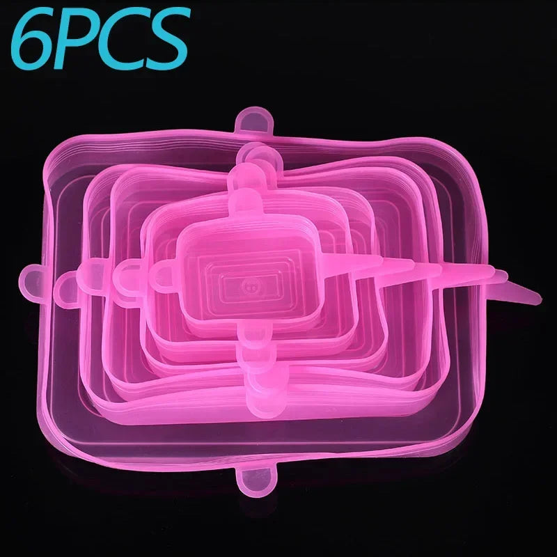 6 Pcs Silicone Covers Stretch Lids for Kitchen Microwave Food Caps Food Universal Dish Stretch Lids for Cans Kitchen Accessories