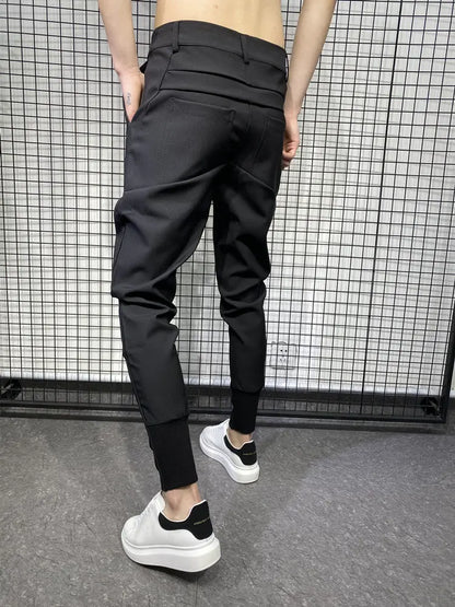 Black Harlan Draped Man Suits Pants Fluid 9 Cropped Fabric Designer Clothes Classic Trousers For Men Clothing Premium Up