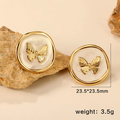 LUXUSTEEL Irregular Vitality Earrings Butterfly Women Stud Earrings Round Stainless Steel Female Ear ring Elegant Jewelry Gift
