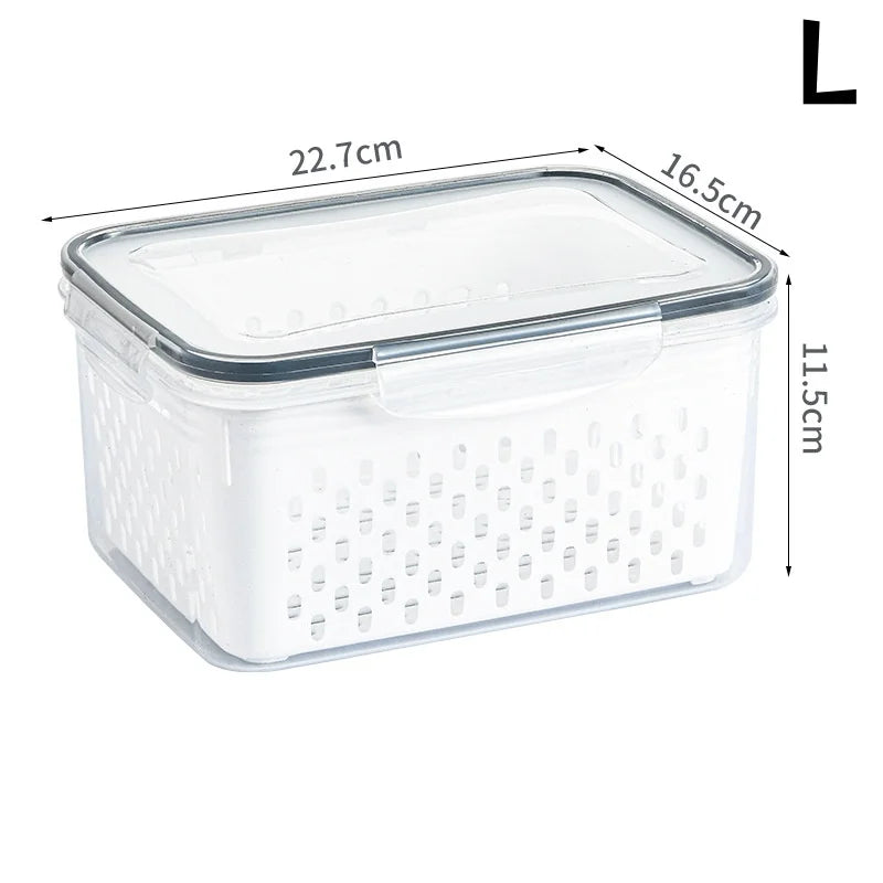 Refrigerator Storage Box Fresh Keeping Vegetable Fruit Plastic Sealed Boxes Drain Basket Fridge Kitchen Food Storage Container