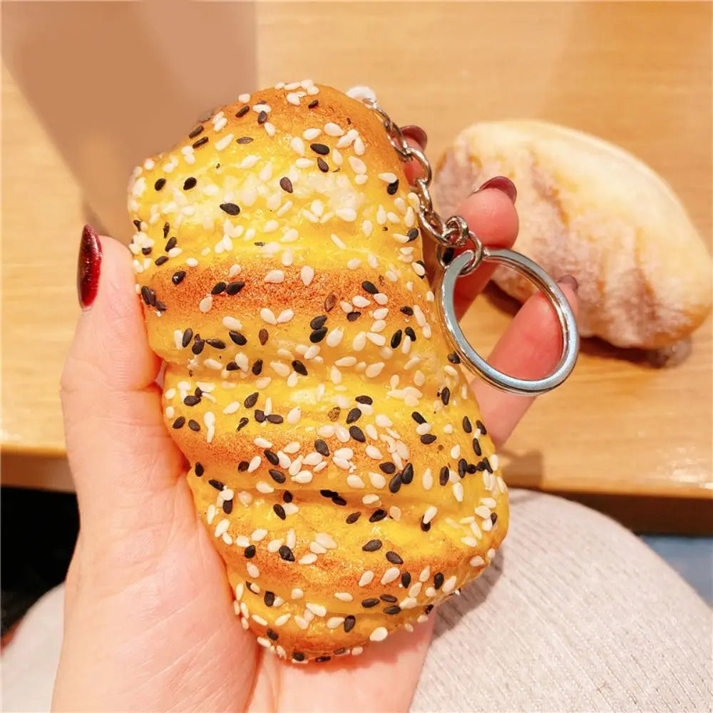 Simulated Bread Keychain Butter Bread Fidget Toys Coconut Bread Keyring Pop It Game Squeeze Butter Bread Model Food Pendant