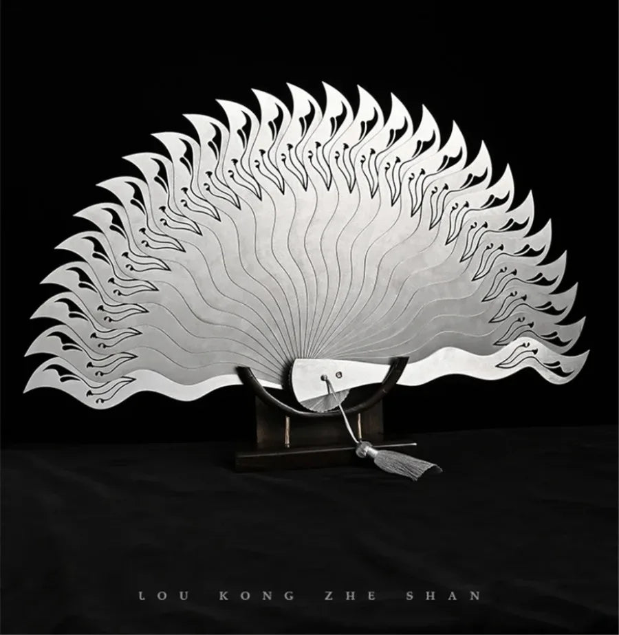 Chinese Fine Metal Antique Fan Hollow Self-Defense Kung Fu Tai Chi Fans Portable Men Stainless Steel Folding Fan Home Decor