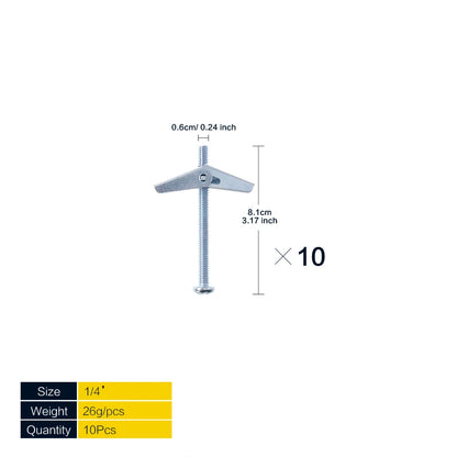 Heavy Duty Hollow Wall Anchors for Drywall Ceiling, Toggle Bolts and Wing Nut Kit, 3 Sizes Butterfly Anchors (1/8,3/16,1/4in)