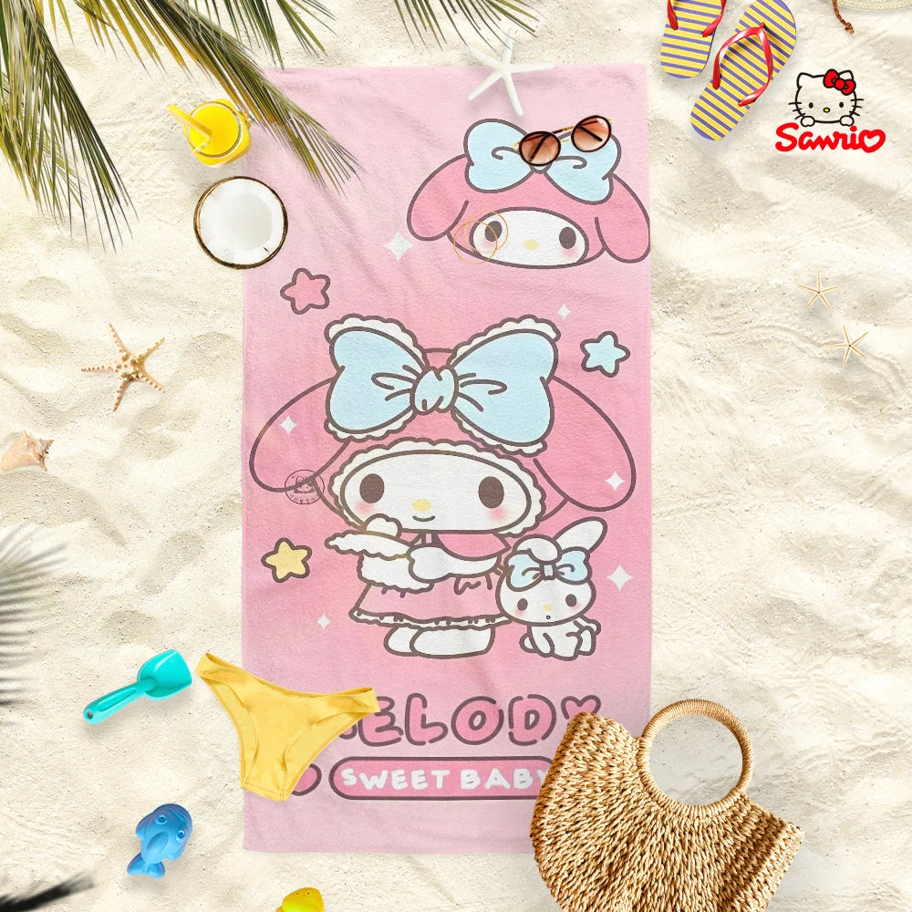 Adorable Cartoon-Printed Beach Towels: PomPomPuu, Pochacco, Cinnamo, and Kitty Designs! Suitable for towels, bath towels