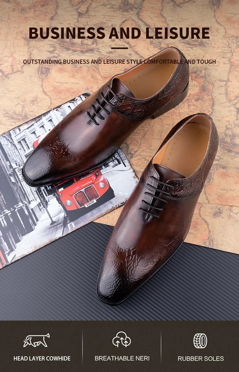 YAOLIDA Business Oxfords Shoes For Men Luxury Handmade Dress Wedding Office Side pretty Printing Preminum Formal Leather Shoe CN