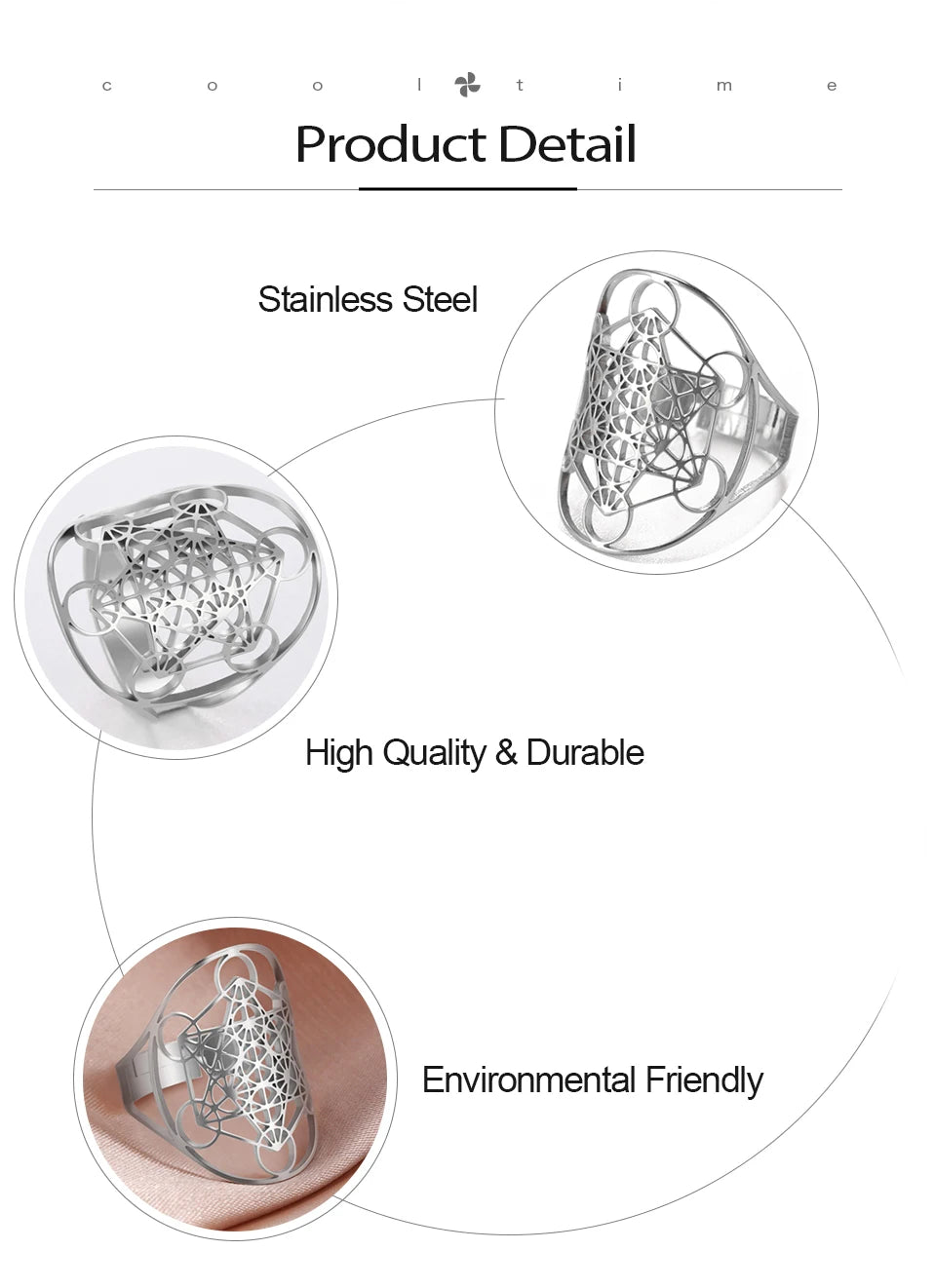 Cooltime Archangel Metatron Rings Cube Stainless Steel for Women Men Salomon Jewelry Secret Geometry Finger Accessories Amulet