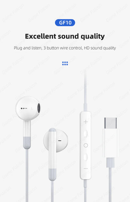 Type C Wired Headphone For Iphone 15 Pro Max Xiaomi Mi Lite 3.5MM Earphone For Samsung Huawei Redmi Phone Ipad Earbud Headset