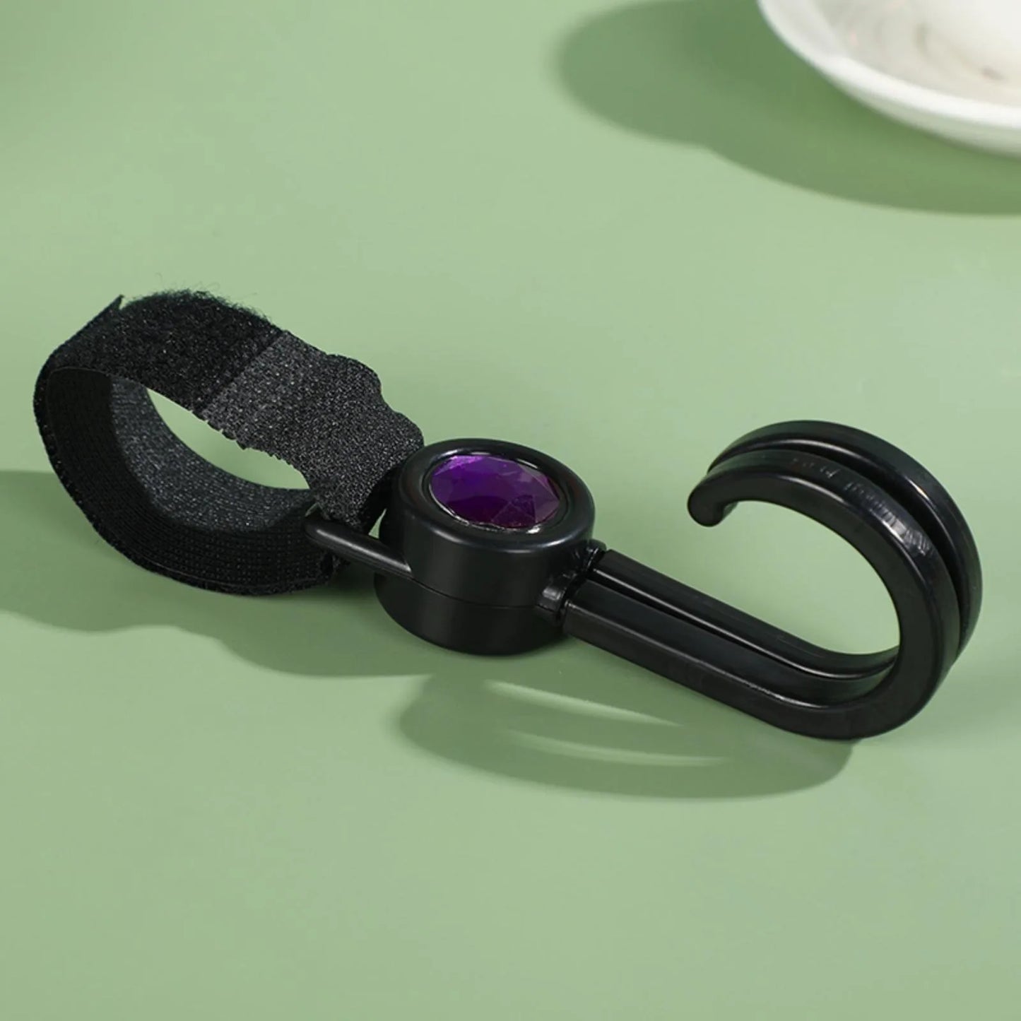 2 Pack Stroller Hooks with Hook-and-Loop - 360° Rotating Carabiner Clips for Diaper Bag, Purse, Groceries - Food Grade ABS (Univ