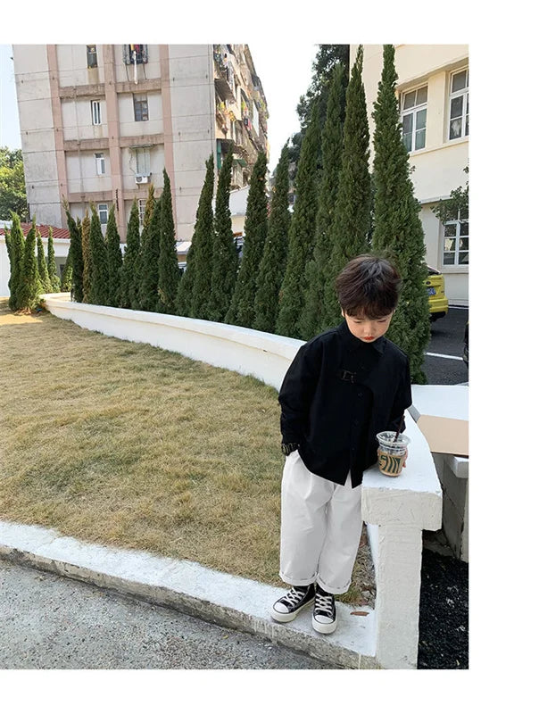 Boys Baby's Kids Blouse Jacket Outwear 2023 Black Spring Autumn Shirts Cotton Gift Plus Size Children's Clothing