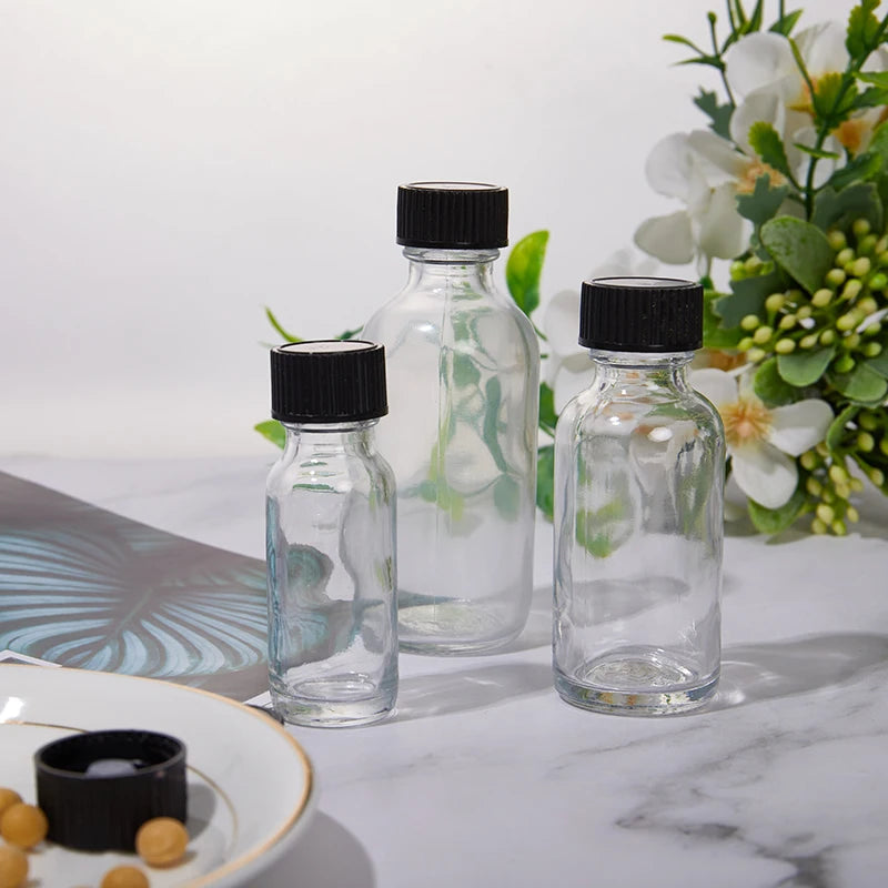 6 Pcs Small Clear Glass Bottles With Lids Glass Containers Round Bottles For Juice, Oils, Ginger Shots, Whiskey, Liquids