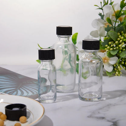 6 Pcs Small Clear Glass Bottles With Lids Glass Containers Round Bottles For Juice, Oils, Ginger Shots, Whiskey, Liquids