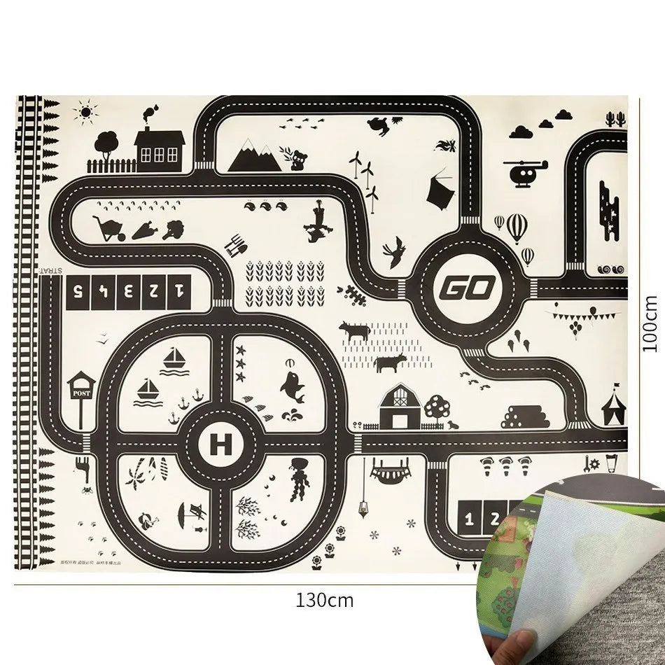 Children Playmat Activity Surface Waterproof Map Kids Animal Road Toy Baby Dinosaur Road Portable Carpet Farm Road Non-Toxic Mat