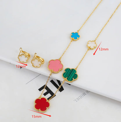 Irregular New Double Sided Natural Stone Shell Plant Five Leaf Flower Jewelry Set Necklace Earrings Women's High Quality Clover