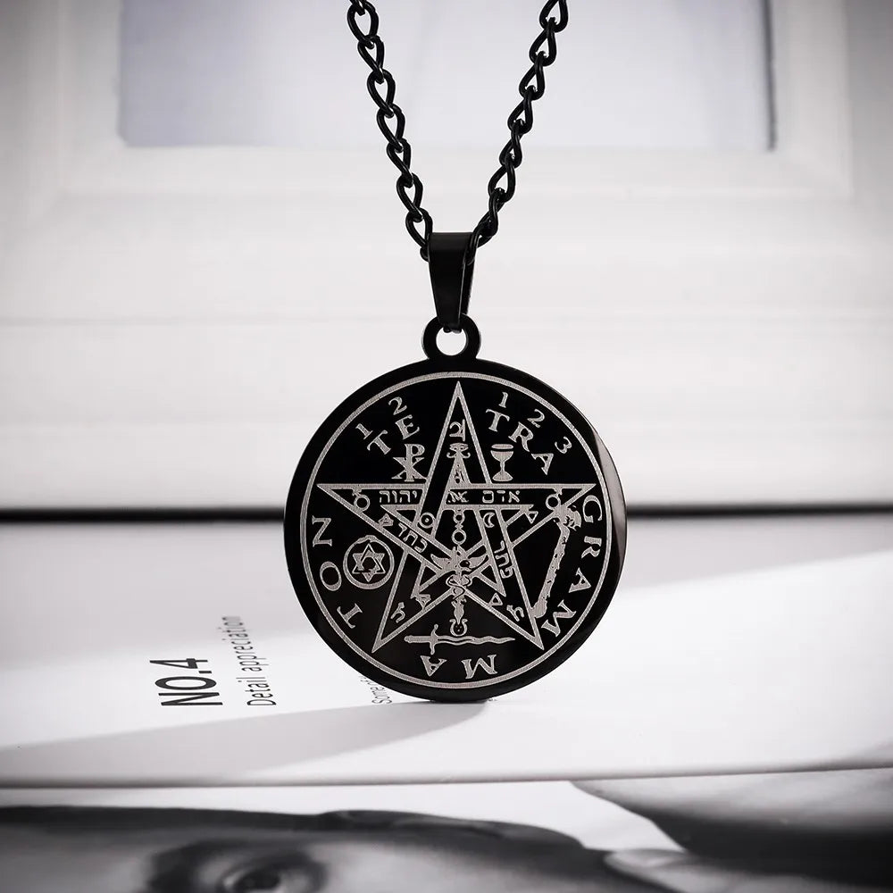 Round Stainless Steel Salomon Pentagram Pendant Charm Men's Necklace Hip Hop Punk Accessories Jewelry Gift Dropship