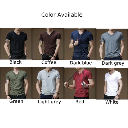 Mens T Shirt Solid Colour V Neck Short Sleeve Top T Shirt Leggings Gym Wear