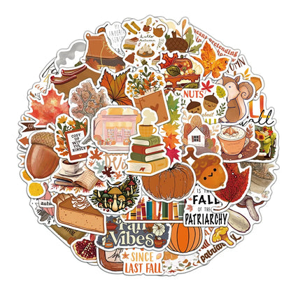 50PCS Creative Fall Illustration Stickers Laptop Handbooks Phone Cases iPad Cup Stickers